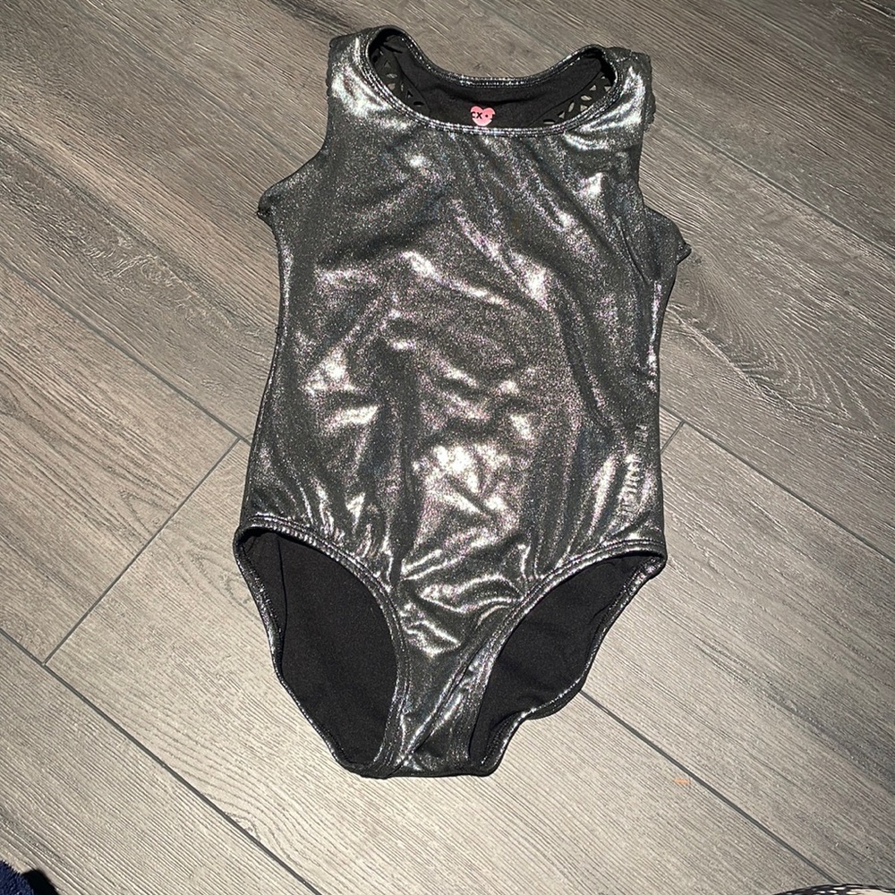 Justice Girls racer back leotard. Dark silver size 10